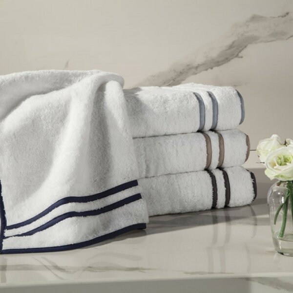 Online Designer Bathroom Ribbons Turkish Cotton Bath Sheet Color: Ivory/Navy