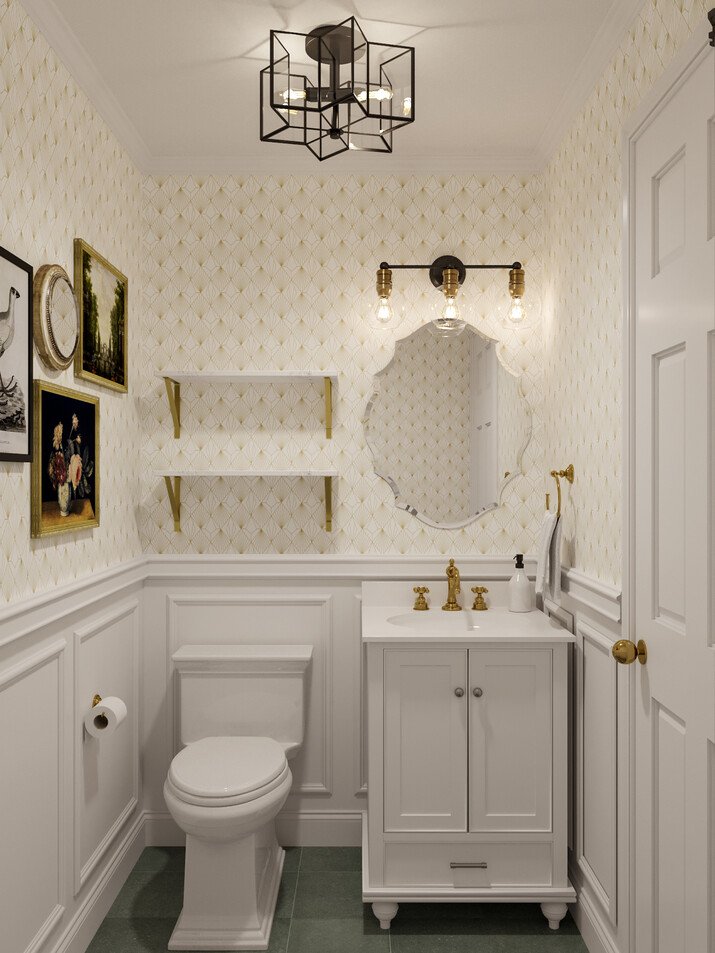  Eclectic Living Room & Powder Room Design Rendering thumb