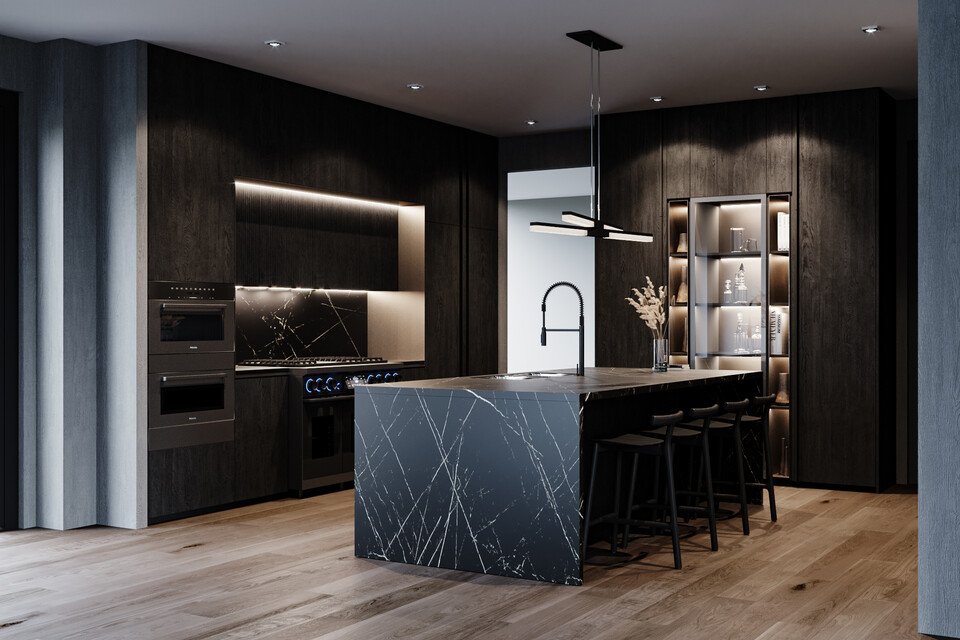 All Black Marble Kitchen Design