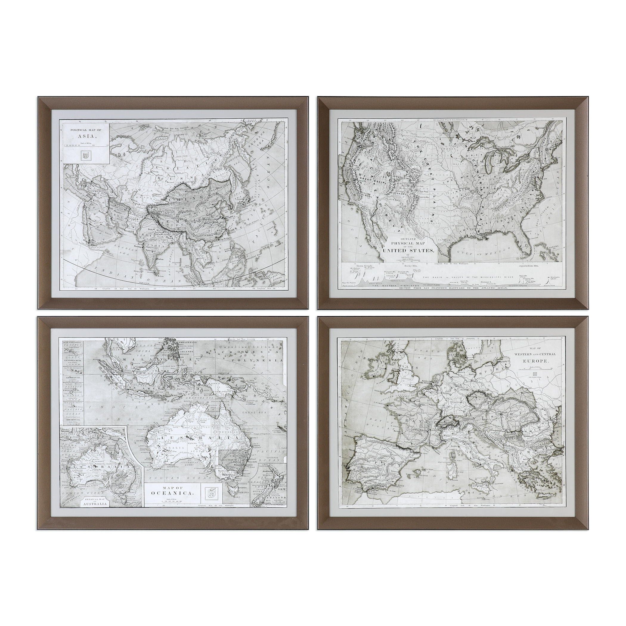 Online Designer Bedroom World Maps Framed Prints S/4