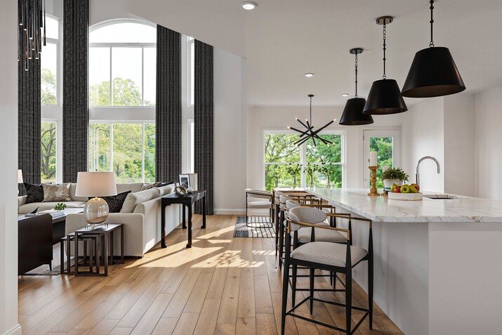 Black and White Living/Dining & Kitchen Design Rendering thumb