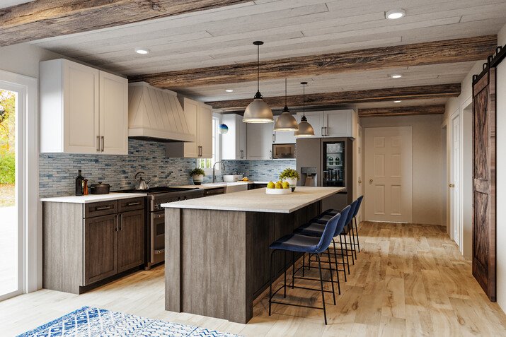 Blue Accents Rustic Kitchen Remodel Rendering thumb