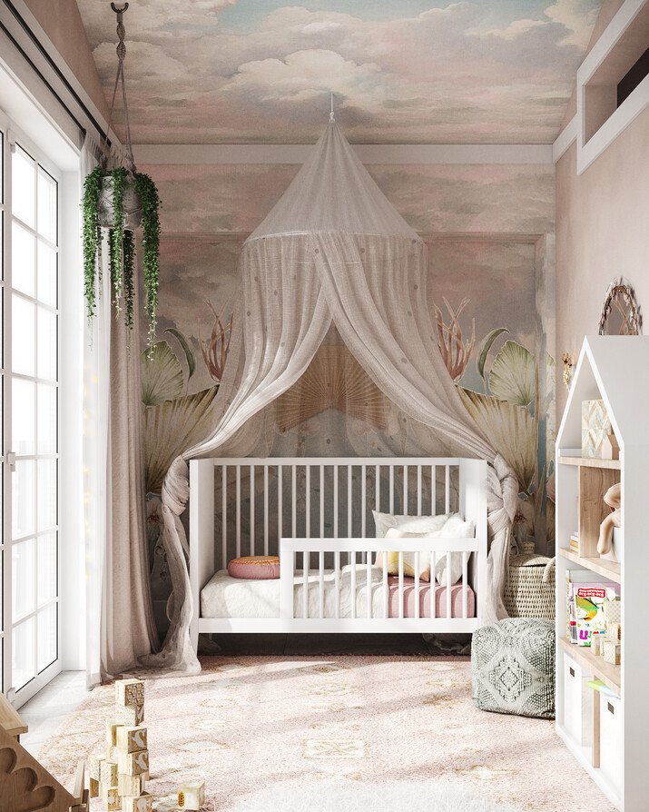 Contemporary Dreamy Pink Nursery Design Rendering thumb