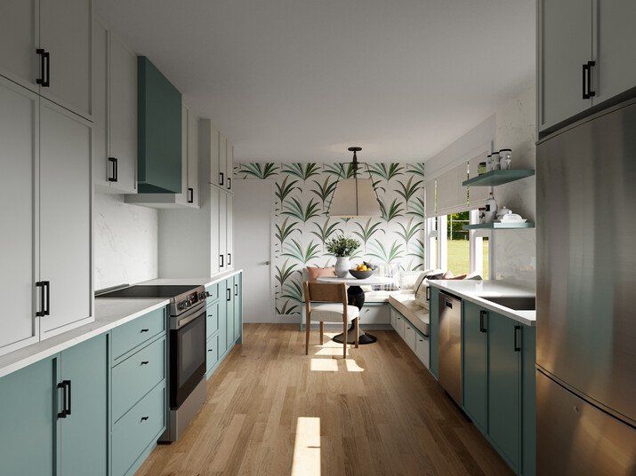 Eat in Family Kitchen Interior Design Rendering thumb