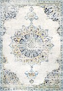 Online Designer Living Room Ivory Blue Sunny Wildflower Medallion Bosphorus Area Rug