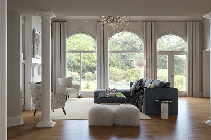 Glam Transitional Living Room Transformation Rendering thumb