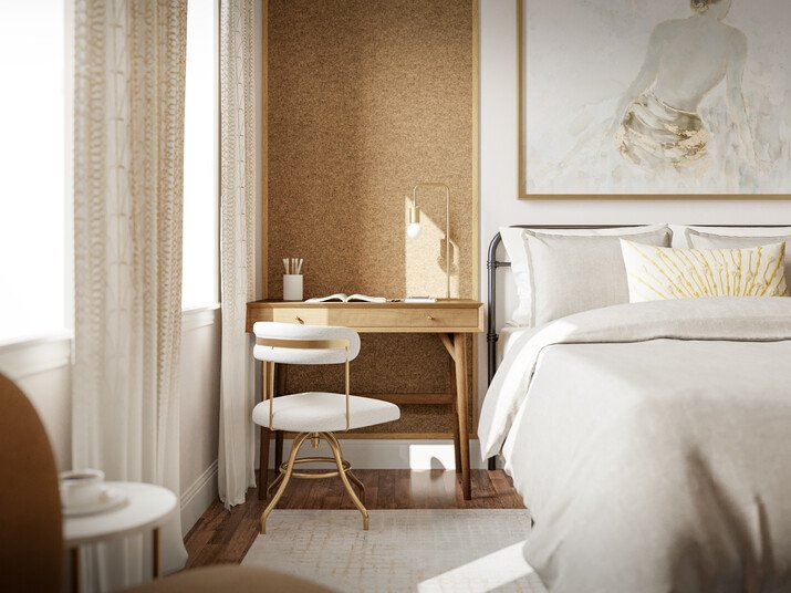 Light and Feminine Bedroom Makeover Rendering thumb