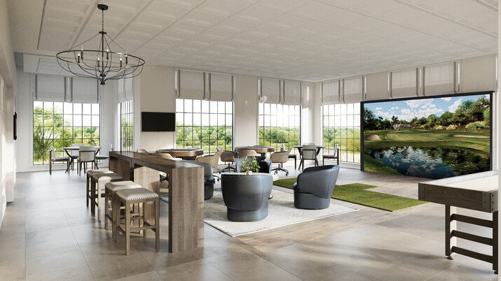 Masculine Country Club Lounge Interior Design Rendering thumb