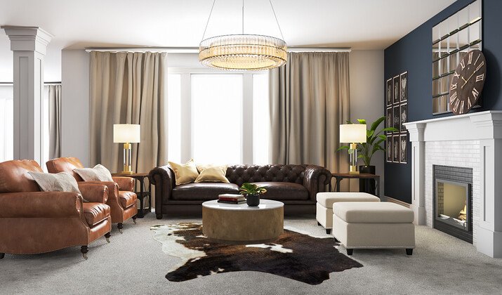 Masculine Glam Living Room Interior Design Rendering thumb