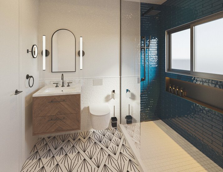 Midcentury Modern Guest Bathroom Remodel Rendering thumb