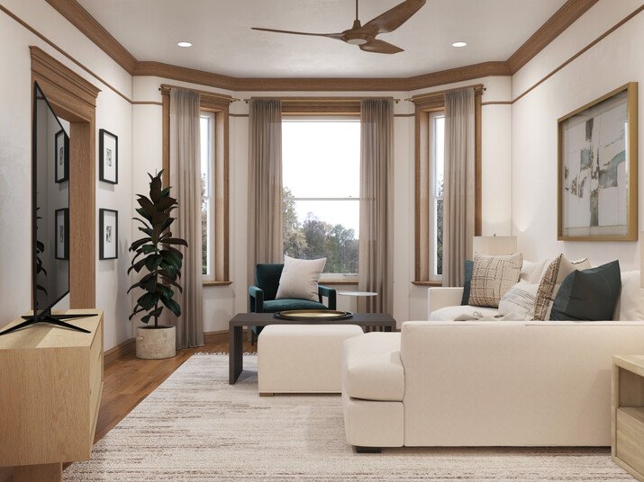 Modern and Light Living Room Design Rendering thumb