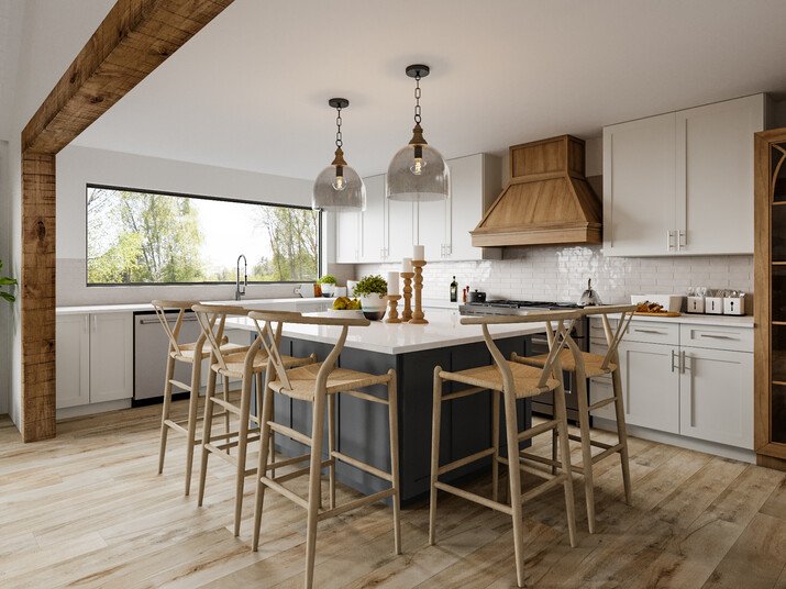 Modern Farmhouse Home with High Vaulted Ceiling Rendering thumb