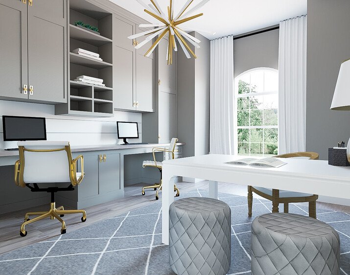 Monochrome Home Office Interior Design Rendering thumb