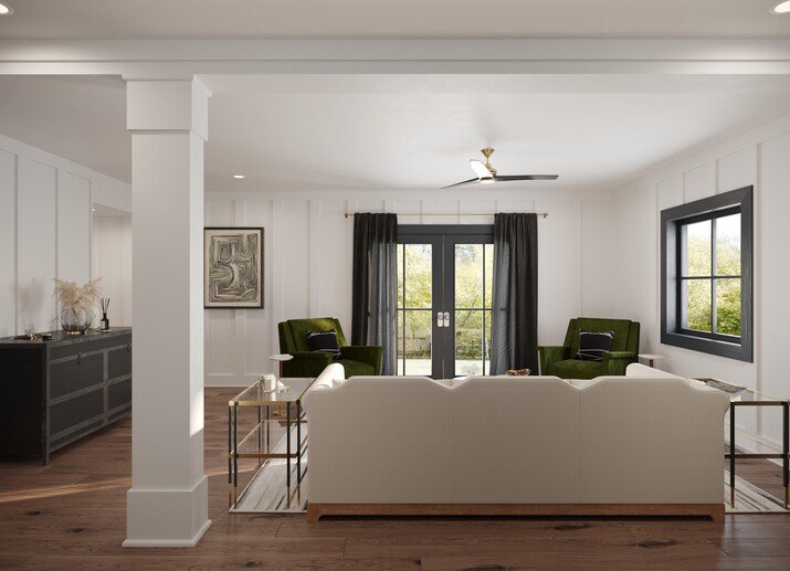 Moody Black & White Home Interior Design Rendering thumb