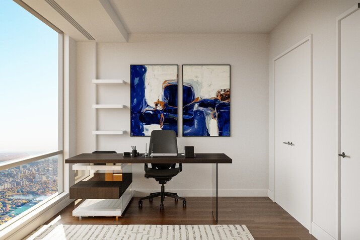 Sleek Apartment Design with Blue & Brown Pops Rendering thumb