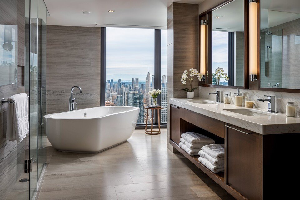 Sleek Bathroom Design with Freestanding Bathtub