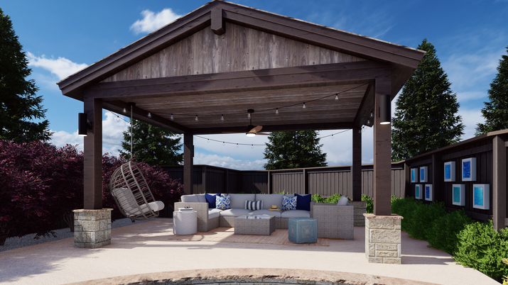 Relaxing Poolside Patio Decor with Wooden Gazebo  Rendering thumb